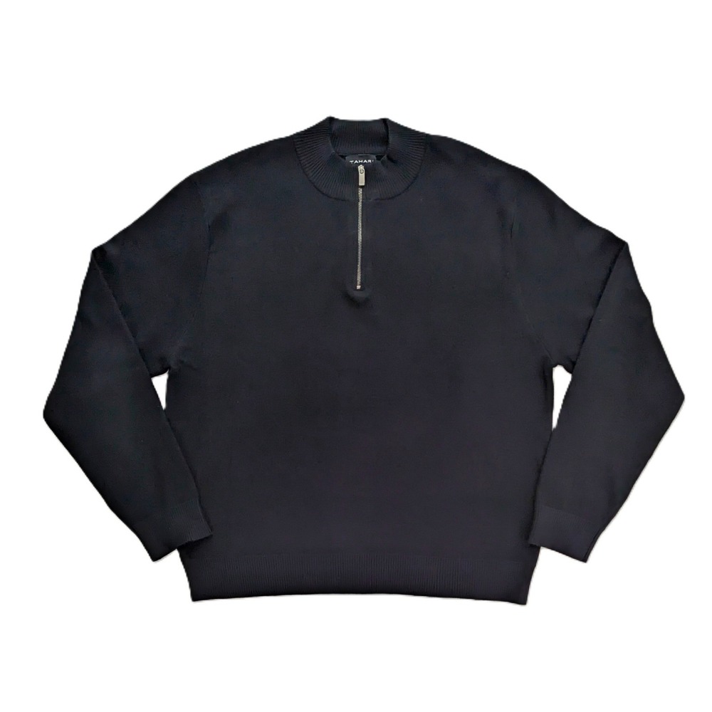 Tahari Black Quarter Zip Sweater XXL Soft Knit Pullover
